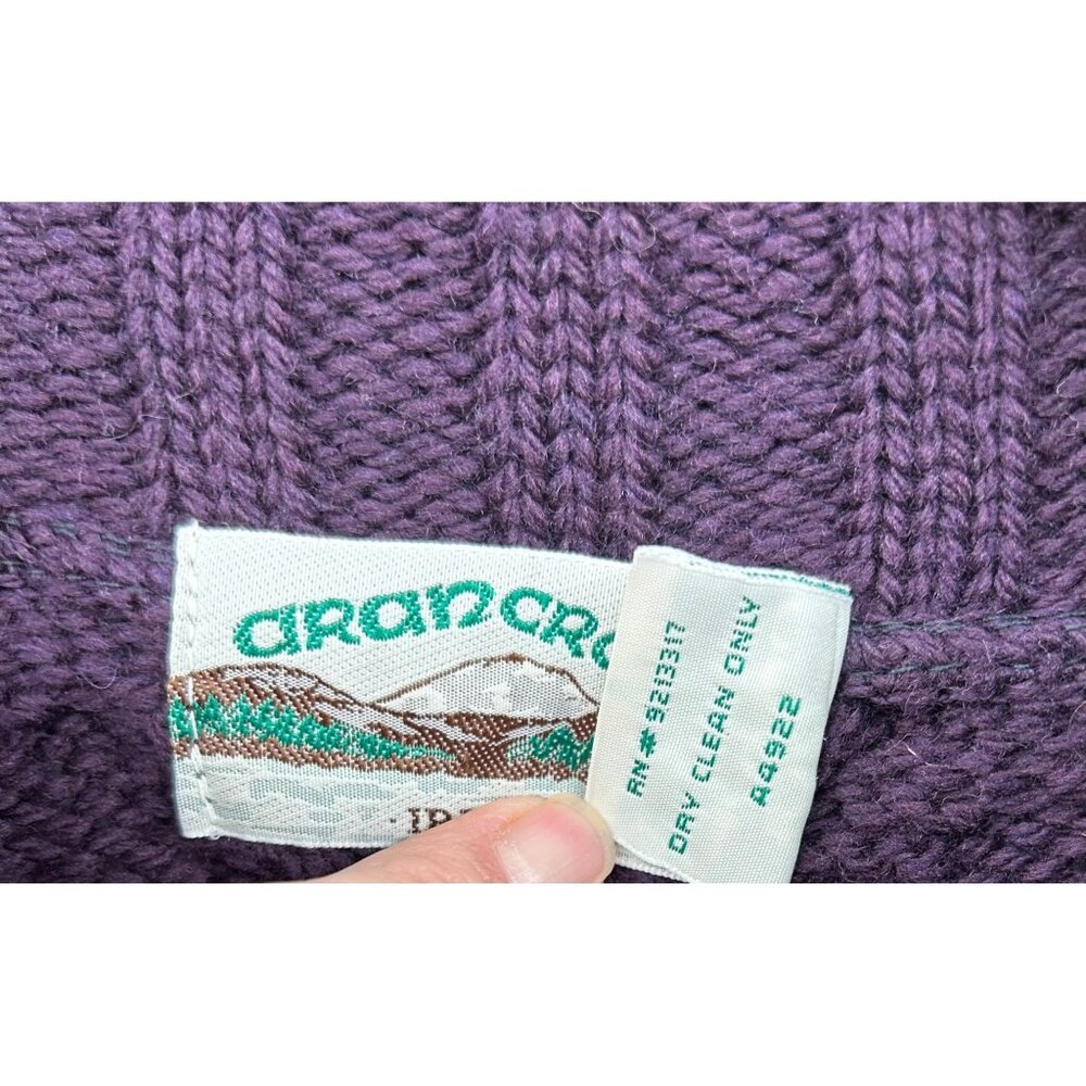 Aran Crafts Womens XL Purple Cable Knit Cardigan100% Merino Wool Made In Ireland - Picture 7 of 11